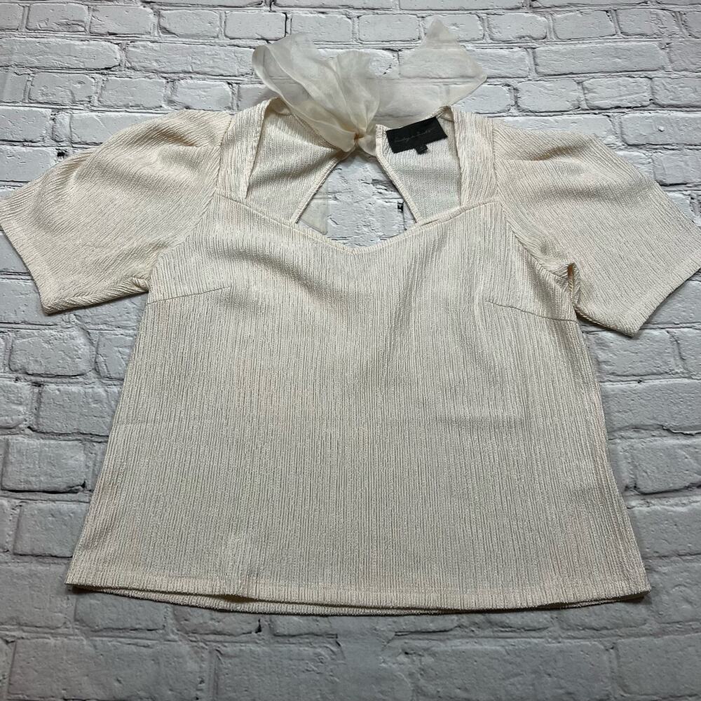 Sunday in Brooklyn Top Ivory short sleeve Sweetheart neckline Tulle Bow  M A393